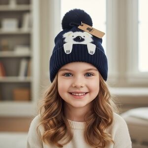 The Hat Kids Navy Blue Bear Knit Hat